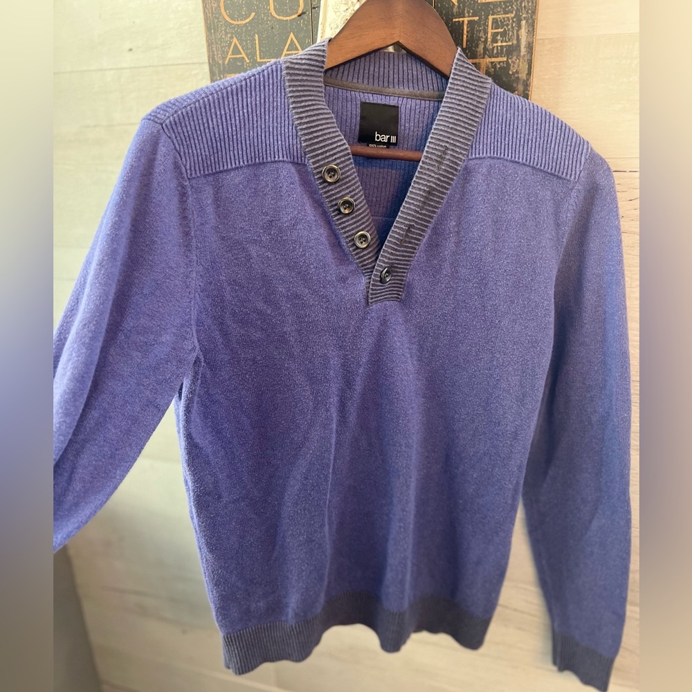 Bar III V-Neck Sweater in Purple and Gray